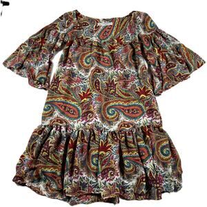 Zara Basic scoop neck ruffled dress with a boho paisley pattern, size S